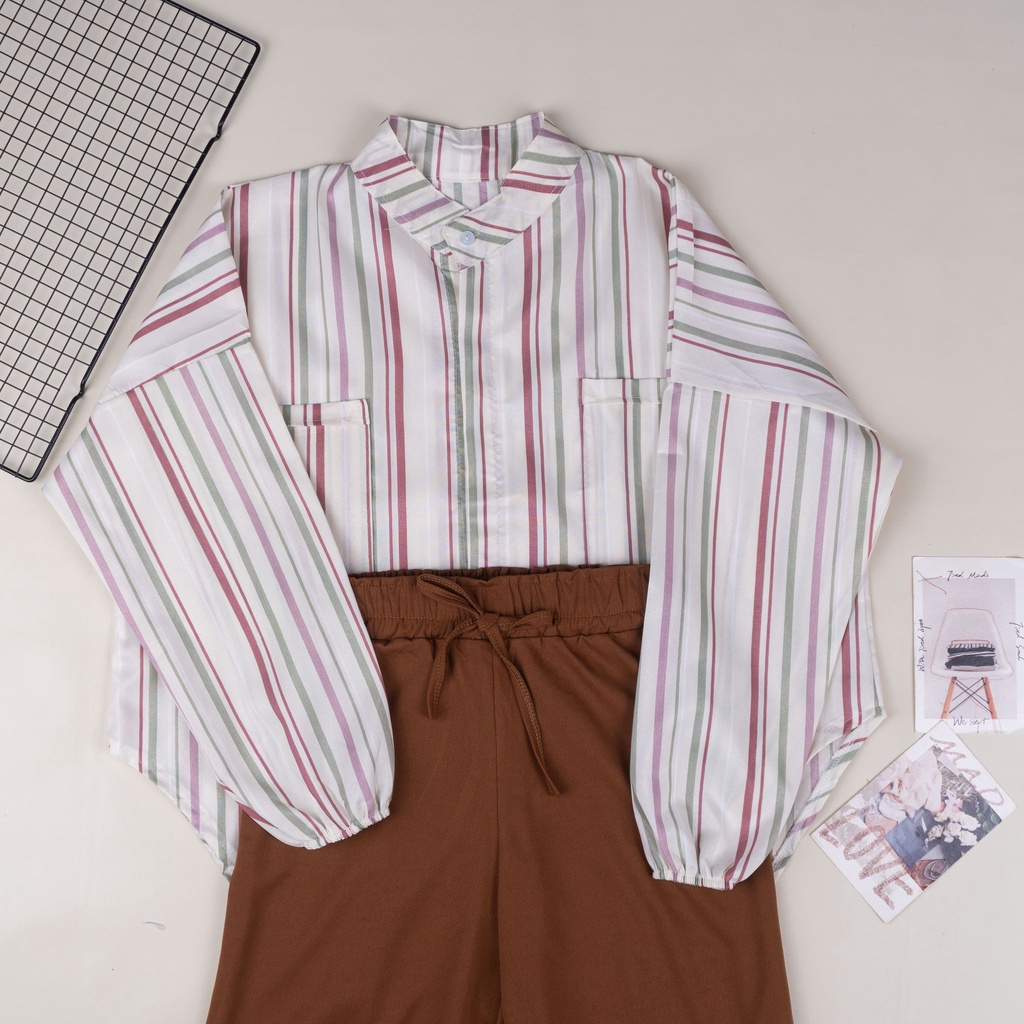 VS - ONE SET KEMEJA OVERSIZE / SET APRILIA CANDY SIERRA STRIPE WANITA