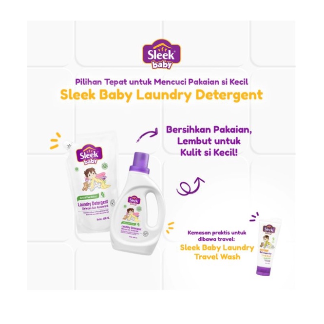 SLEEK Baby Laundry Detergent Deterjen Cair Botol | Refill | 900ml | 1200