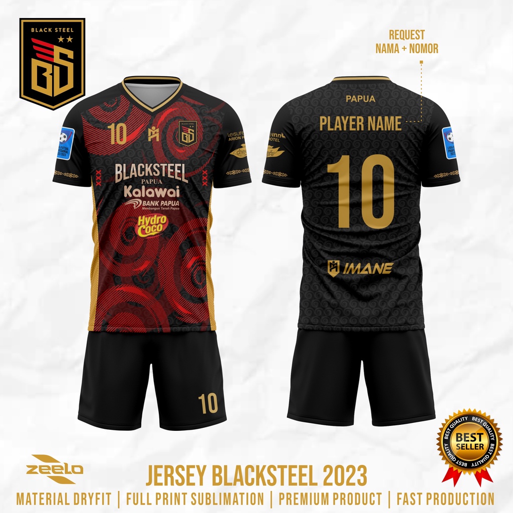 Jersey Blacksteel Manokwari 2023 Bahan Dryfit Gratis Nama Full Printing
