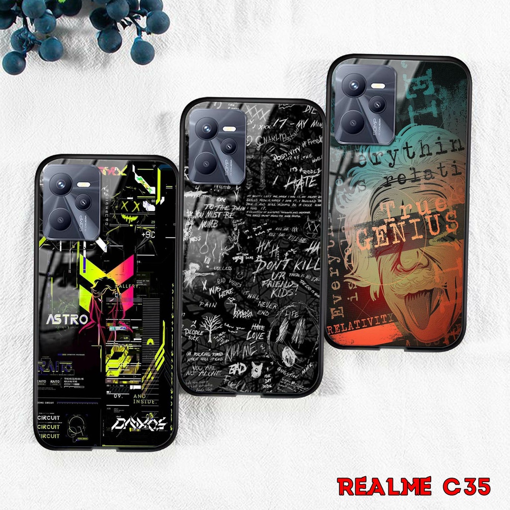 CASE NASIONAL - New Softcase Glass kaca For Realme C35 - Casing karater Realme C35 - [E487]- Case ha