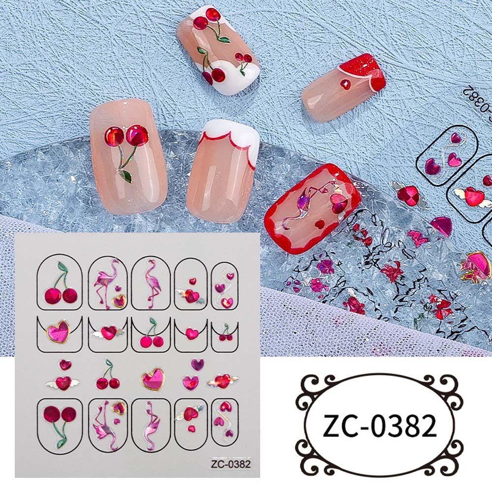 Agustina Kartun Stiker Kuku Wanita Fashion Kelinci Cherry Perekat Diri Kupu-Kupu Nail Stickers