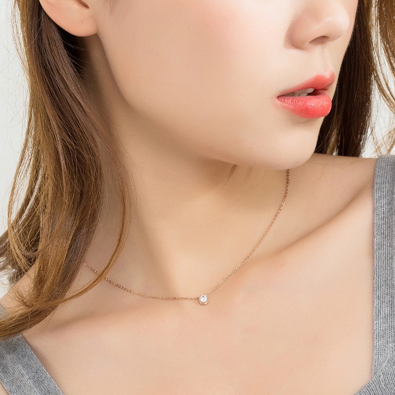 Kalung zircon bulat mata satu titanium anti karat harga grosir bayar di tempat