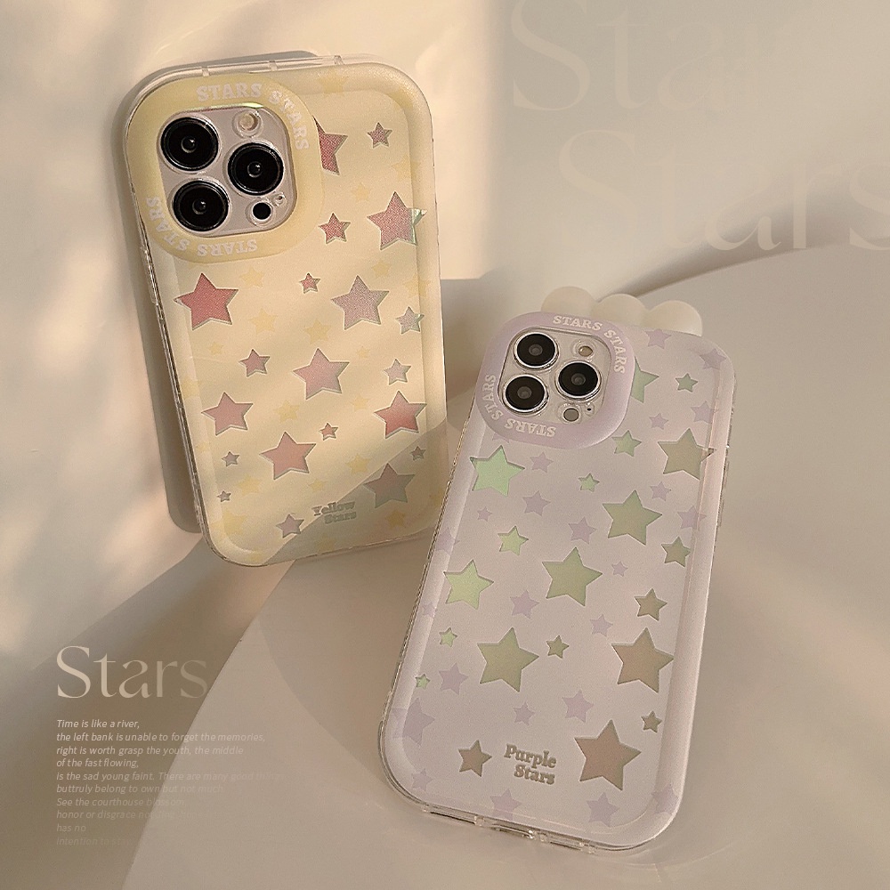 IPHONE Ins Lasers Kuning Ungu Bintang Silikon Case Untuk Iphone14 11 12 13 PRO MAX Casing Cover Pelindung AT0043