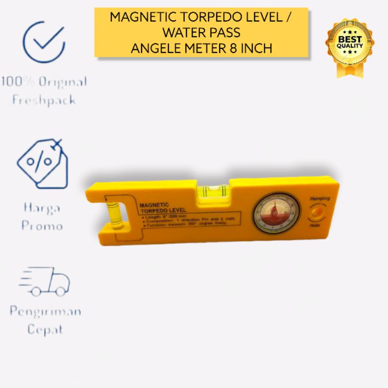 WATERPASS MAGNET TORPEDO LEVEL 20 CM BUSUR DRAJAT KEMIRINGAN WATERPASS KOMPAS WATER PASS 8 INCH