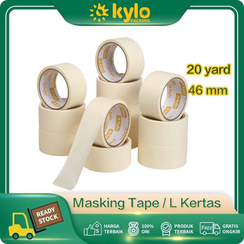 

☀️Kylo Packing☀️Masking Tape Uk:46mmx20yard Lakban Kertas 4.6cmx20y Solasi Cat Mobil 2inch Isolasi Murah Kualitas Bagus