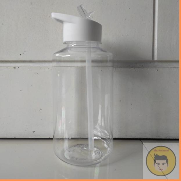 Suplier1st Tumblr / Tumbler botol minum plastik 1000ml / 1 Liter + Sedotan bening putih polos - Lund