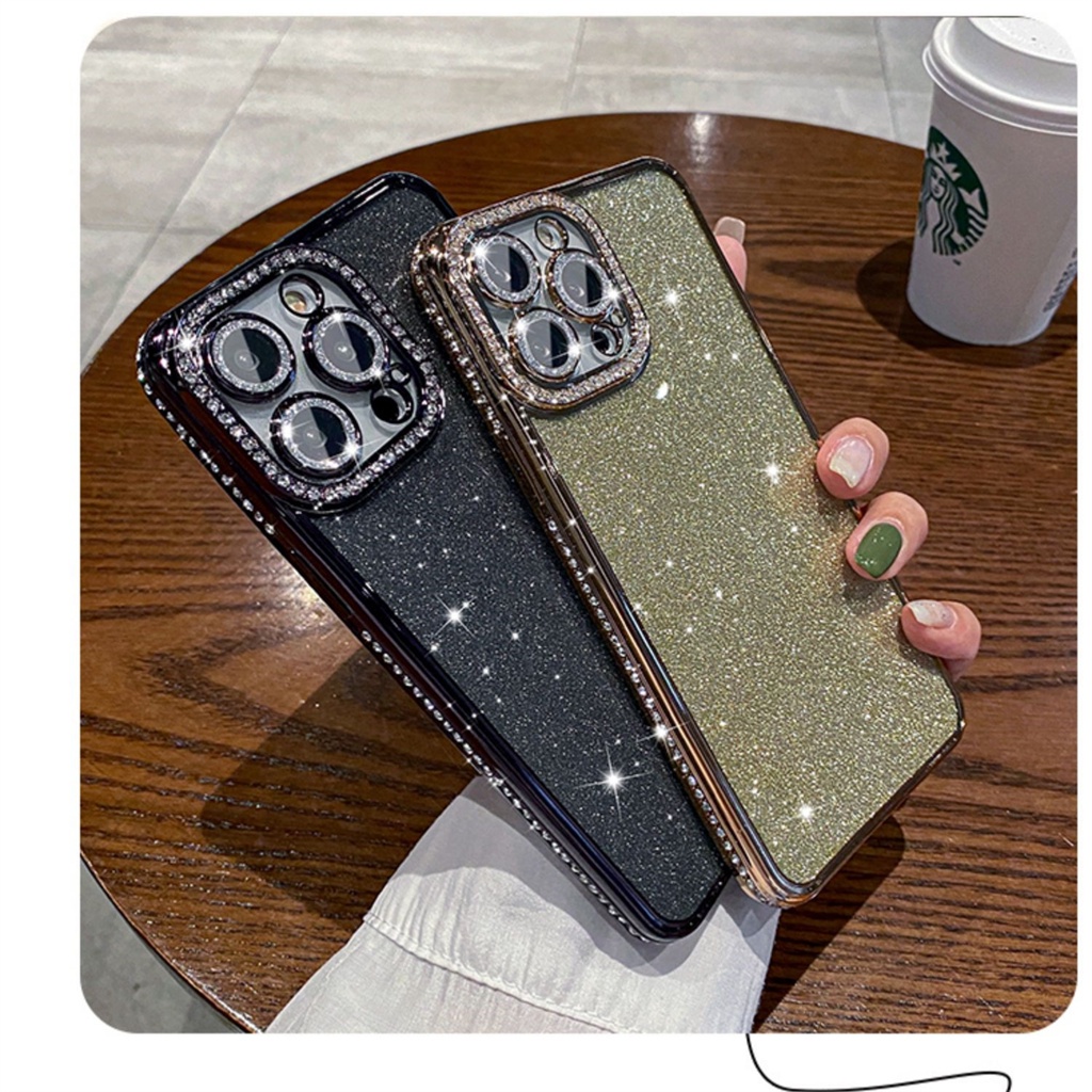 Luxury Diamond Glitter Case Iphone13 12 Pro Max Case iPhone 14 ProMax Plus Kamera Perlindungan Lensa Case Tertutup Penuh shock-proof Lembut Penutup Belakang