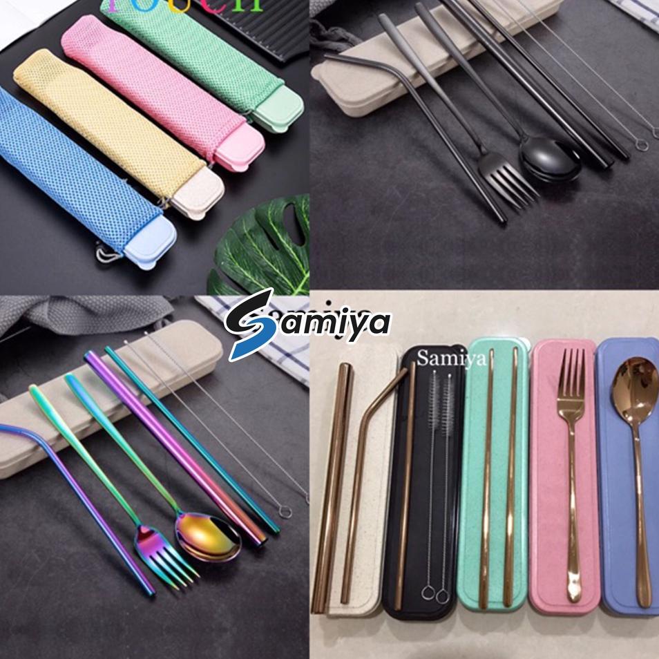 

✮ Paket lengkap sedotan stainless sendok garpu korea set / cutlery set / souvenir set / paket hampers ◘