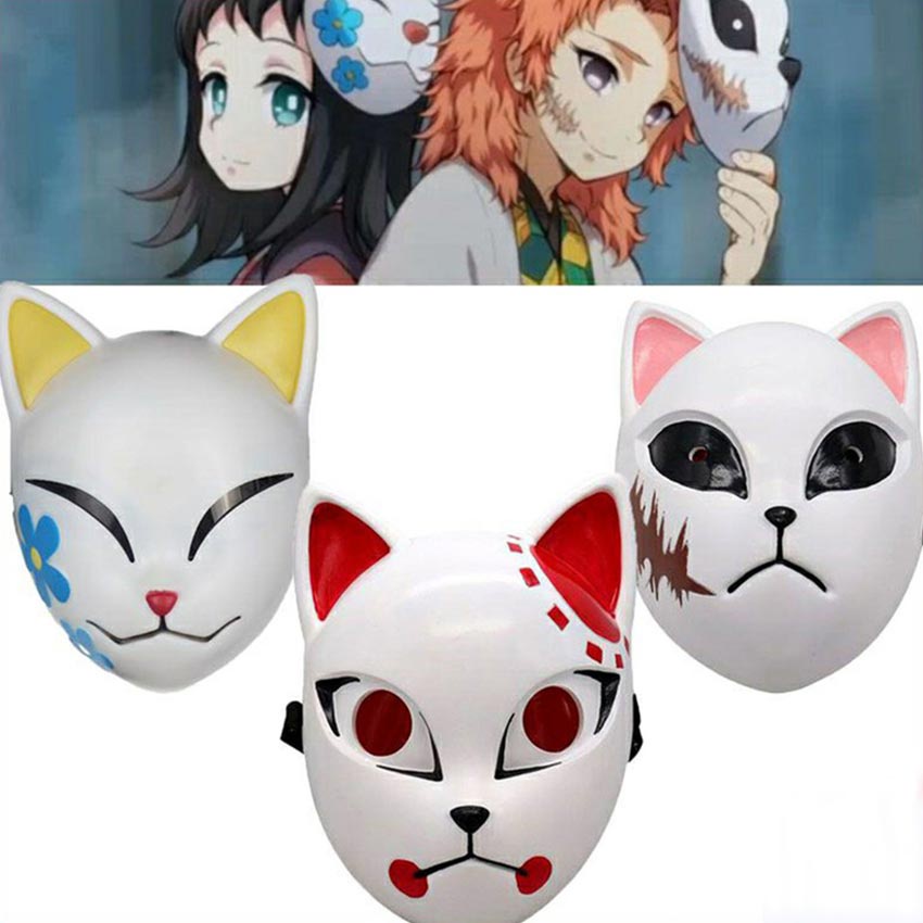 Demon Slayer Topeng Anime Japanese Rubah Kimetsu No Yaiba Cosplay Fox Mask Kucing Lucu Jepang Topeng