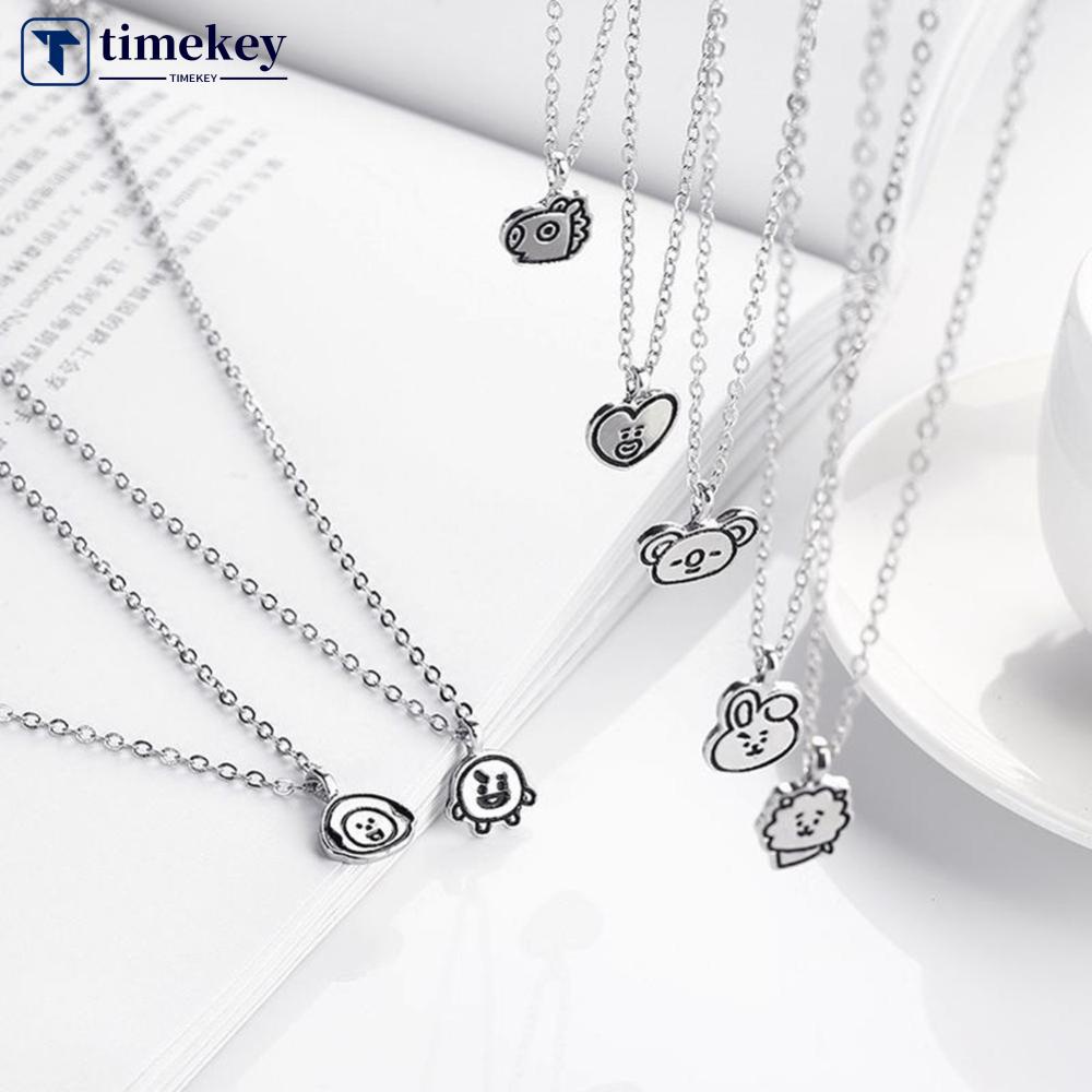 Timekey KPOP BT21 Berbentuk Logam Stainless Steel Liontin Rantai BTS Kalung Fans Dukungan Hadiah D2Z4