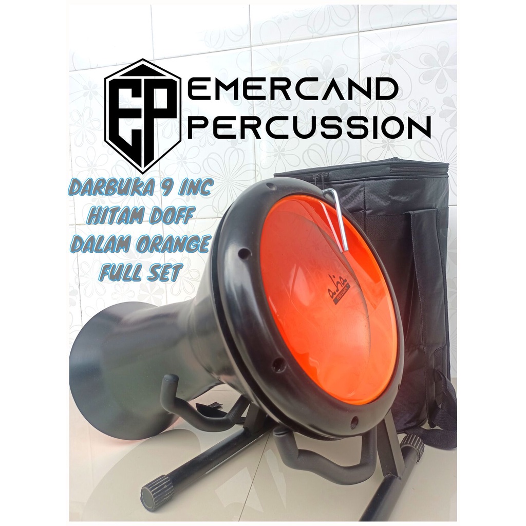 Darbuka 9 inc Murah Mika Aha Full Set Gratis Kunci L ( Hitam Doff Dalam Warna )