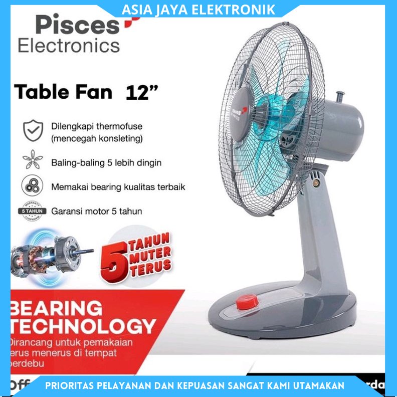 PISCES 12 inch Kipas Angin Meja Dan Dinding 1290 PRO dengan Teknologi Bearing &amp; Thermofuse