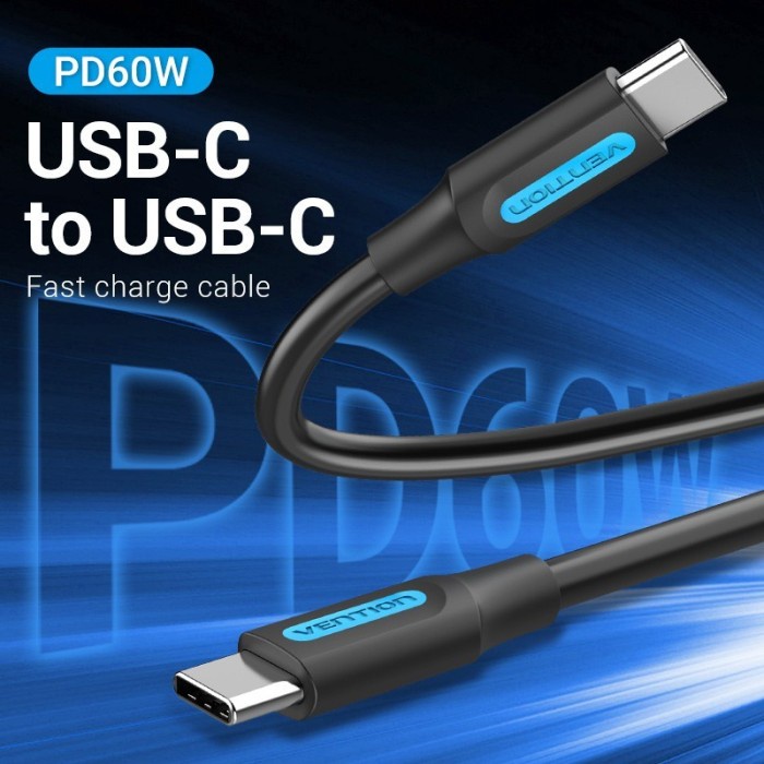 Kabel Data Vention Type C Male to Male USB 2.0 3A PVC COS Charger Android
