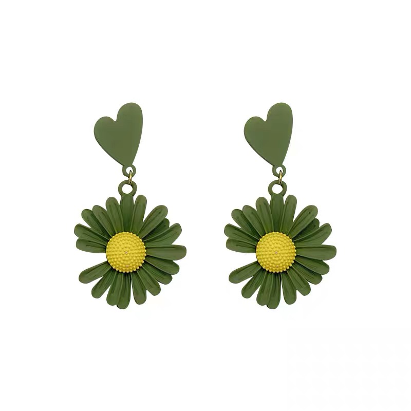 Korea Hijau Bunga Stud Earrings Retro Hati Stud Earrings2023Musim Panas Baru Ladies Fashion Aksesoris