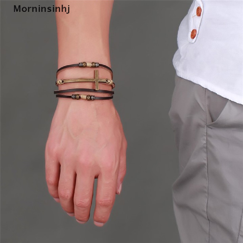 Mornin Gelang Salib Kulit Gelang Bangles Adjustable Bohemia Rantai Gelang Pria Perhiasan id