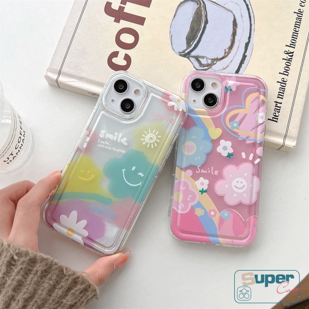 Kompatibel Untuk IPhone 7plus 14xr 13 12 11 Pro Max6 6S 7 8 Plus X XS Max 11 Pro Max Ins Korea Lucu Smile Fresh Sunflower Colorful Love Heart Shockproof Airbag Lembut TPU Cover