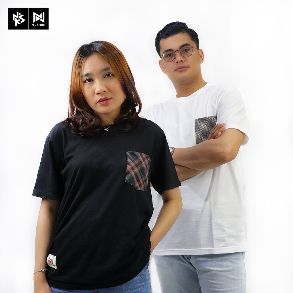 N-SHIRT Unisex Black - Regular Fit Short Sleeve Pocket T-Shirt (Baju Kaos Katun Premium Hitam Dengan Saku)