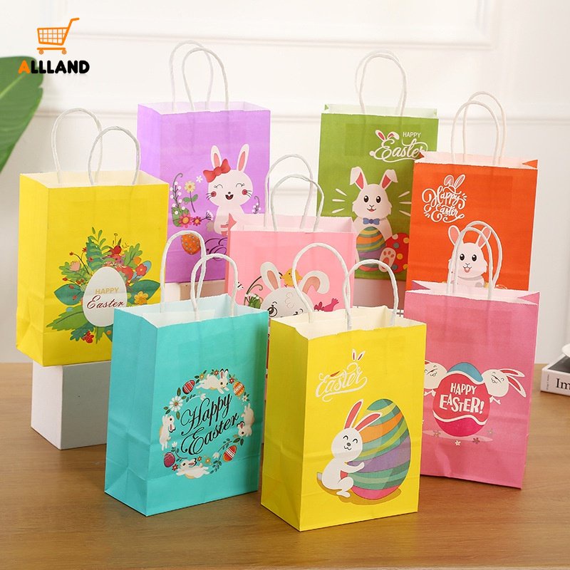 Easter Kraft Bag With Handle/Kantong Kemasan Cookies Kelinci Kelinci Lucu/Perlengkapan Dekorasi Pesta Happy Easter