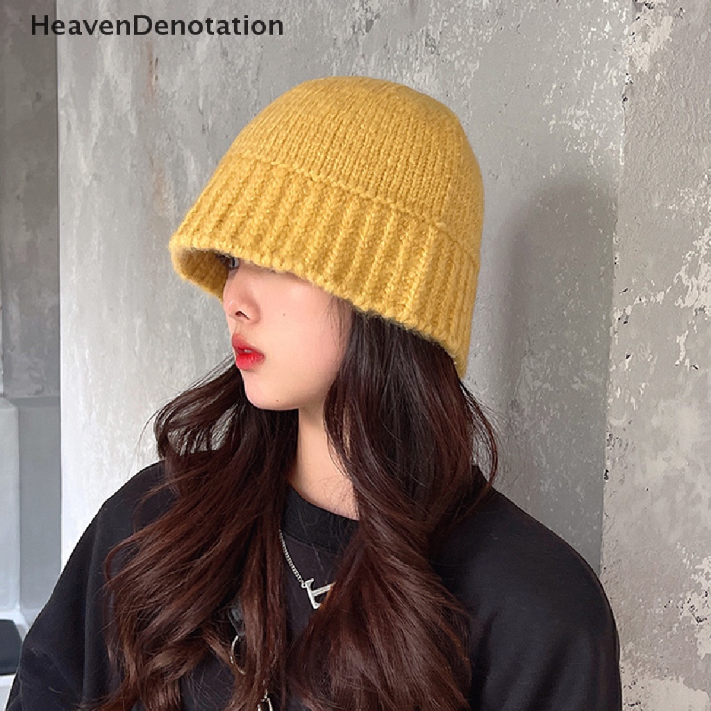 [HeavenDenotation] Handmade Crochet Knitted Hat Musim Dingin Hangat Wanita Topi Warna Solid Fashion Retro HDV