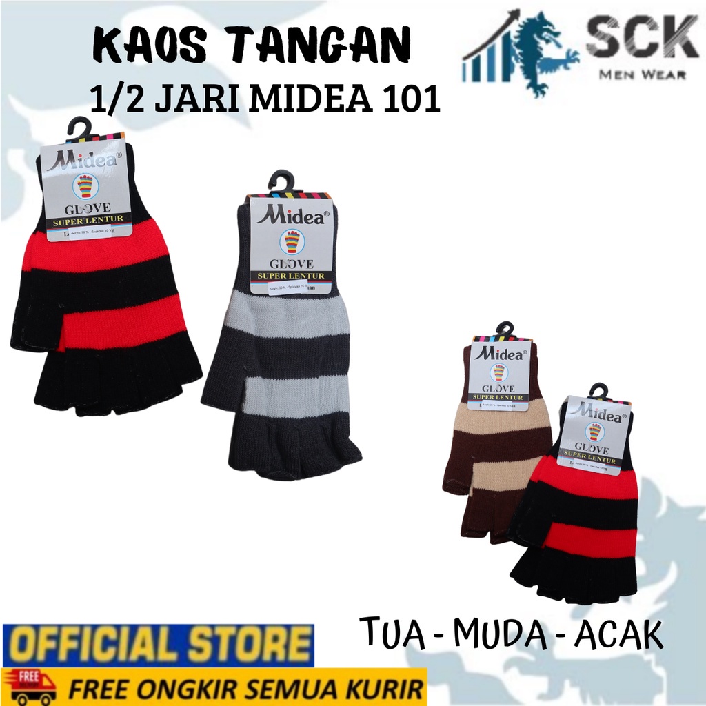 Sarung Tangan MIDEA 1/2 Jari 101 Strip WARNA / Kaos Tangan Wanita Dewasa Cerah Gelap Polos / Perlengkapan Otomotif – SCK