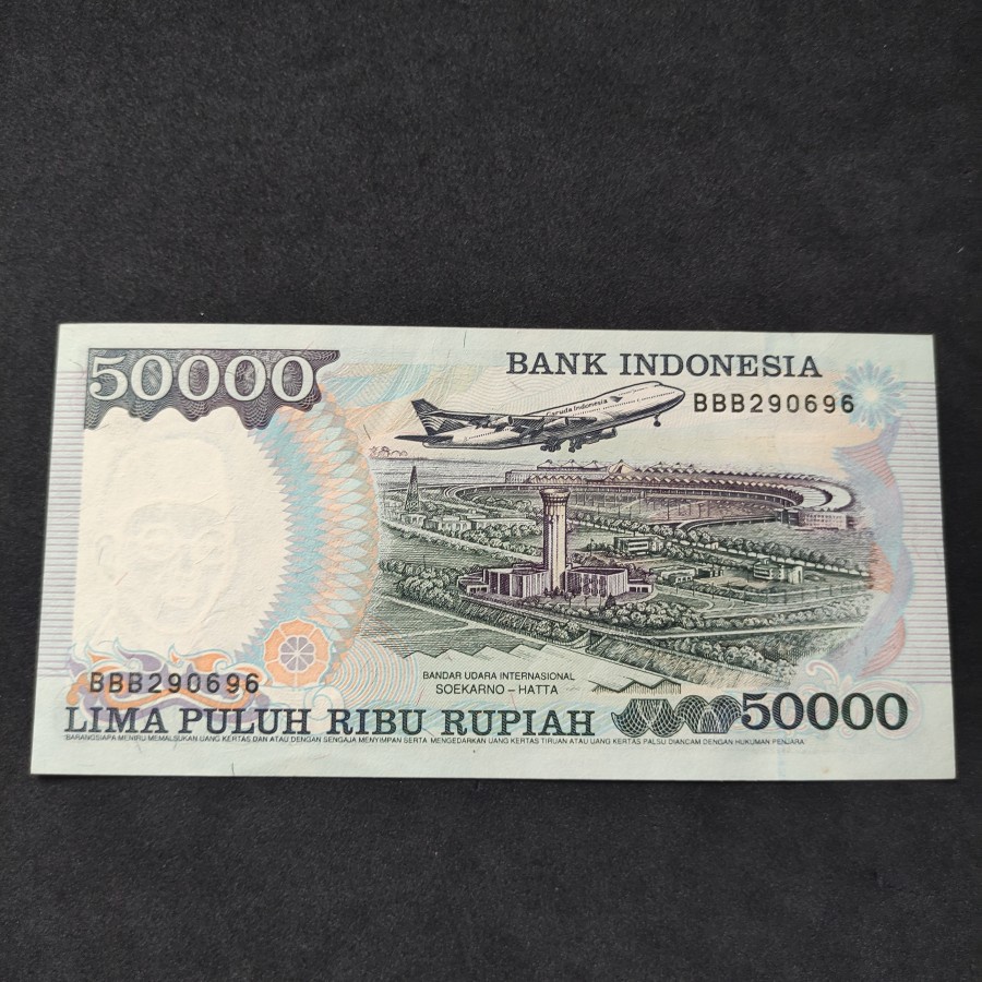 Uang Kuno 50000 Rupiah Kertas Suharto 1995 AUNC Solid Prefix BBB UNIK