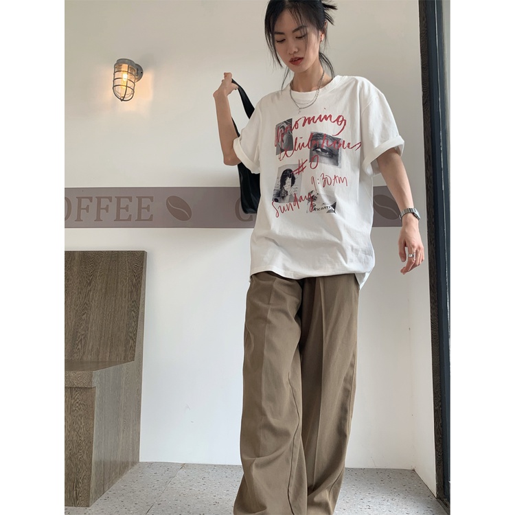 Kaos Atasan Wanita Couple Oversize Lengan Pendek Letter Graphic Print T-shirt Kekinian Korean Style Kaos Baju Wanita Hitam