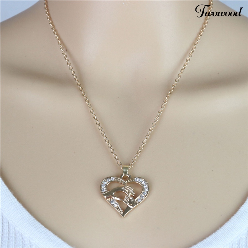 Twowood Liontin Kalung Rantai Salib Electroplating Shiny Geometris Perhiasan Leher Dekorasi Tahan Luntur Wanita Sederhana Hati Klavikula Kalung Aksesori Pakaian