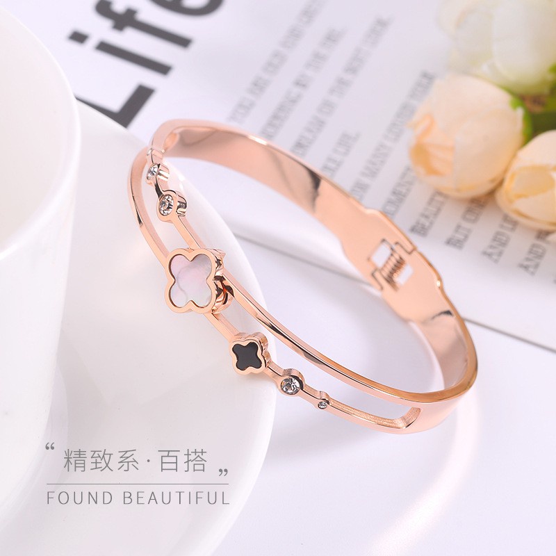 Gelang Rose Gold 18k Desain Clover Gaya Korea Jepang