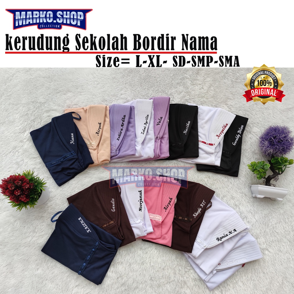 Kerudung Sekolah Instan Size L XL Reques Bordir Nama