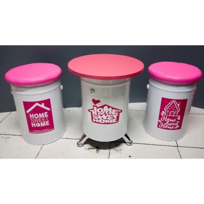 Set 2 Kursi 1 Meja Kursi Tong / Kursi Kaleng / Kursi Cafe / Kursi Drum