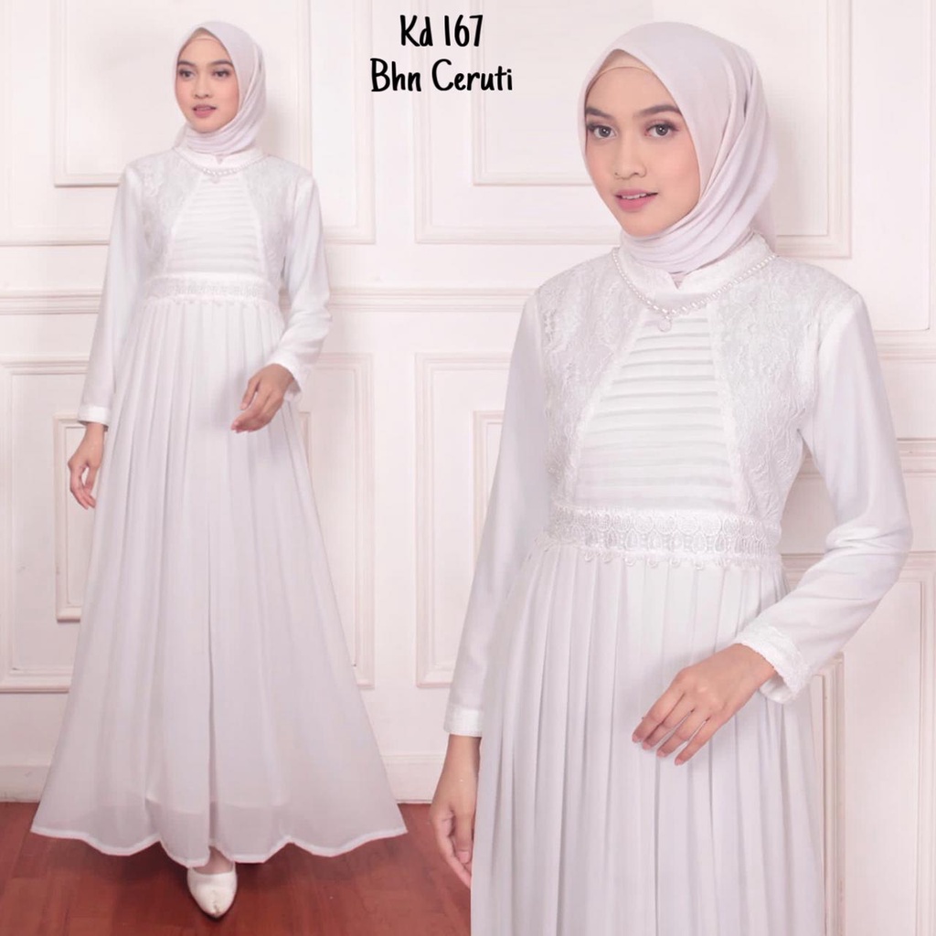 CHIANOZ Gamis Putih Mewah Talita Dress Brukat Renda Baju Lebaran Umroh Haji Manasik Pesta Akad 167