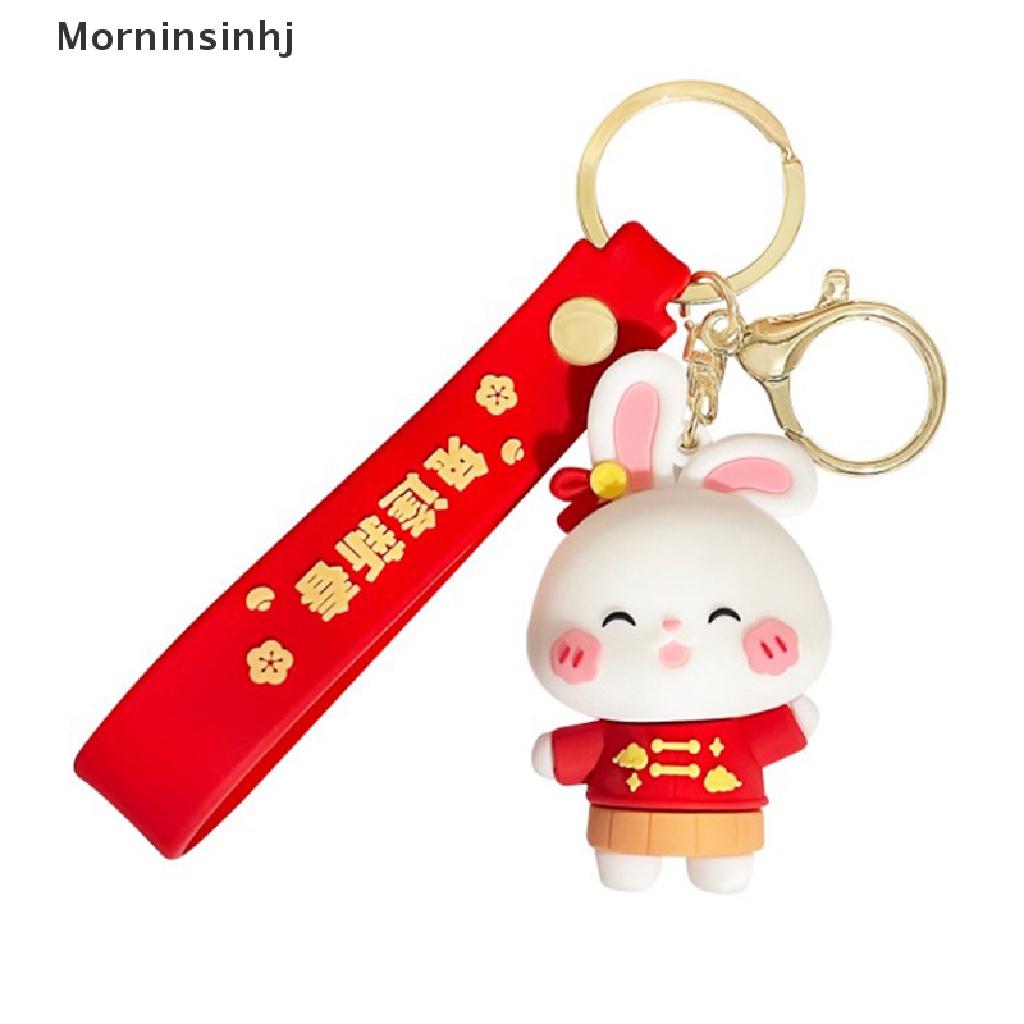 Mornin 1pc New Year Car Keyring Rabbit Keychain Key Lanyard Kartun Pasangan Gantungan Kunci Mobil Kelinci Hadiah Tahun Ransel Liontin id