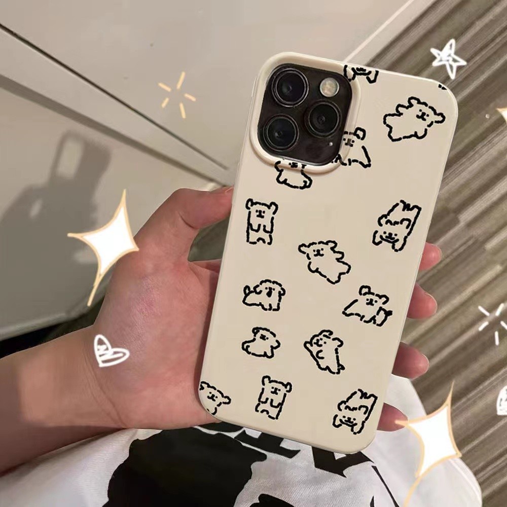 Ins Black Line Graffiti Dog Cocok Untuk Iphone14 14pro 14plus 13 13pro 13prm iPhone 11 7Plus 8Plus Xr XS 13 12 Pro Max Empat Sudut Casing Ponsel Tahan Guncangan