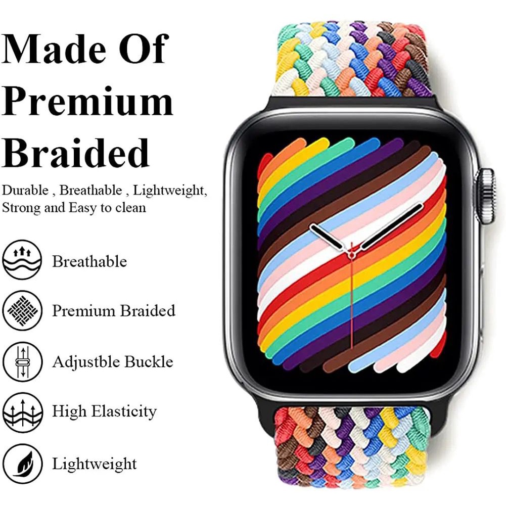 Strap Braided Nylon Untuk Apple Watch IWO HW 49 45 41 44 42 40 38 Tali Jam Tangan Braided Nylon Elastic Solo Loop iWatch Series SE 9 ULTRA 8 7 6 5 4 3 2 1