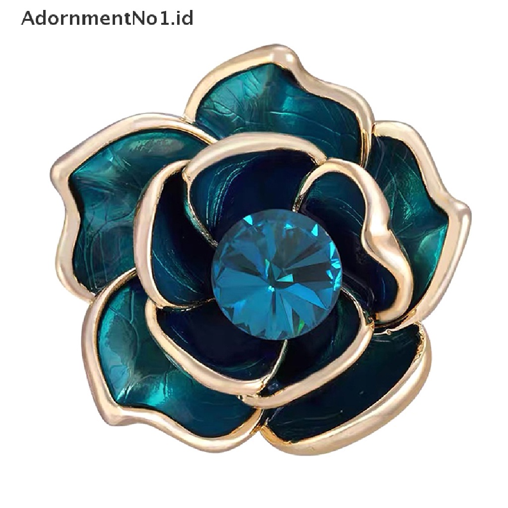 [AdornmentNo1] Bros Bunga Camelia Berlian Imitasi Biru Untuk Wanita Pin Enamel Pin Kerah Elegan [ID]