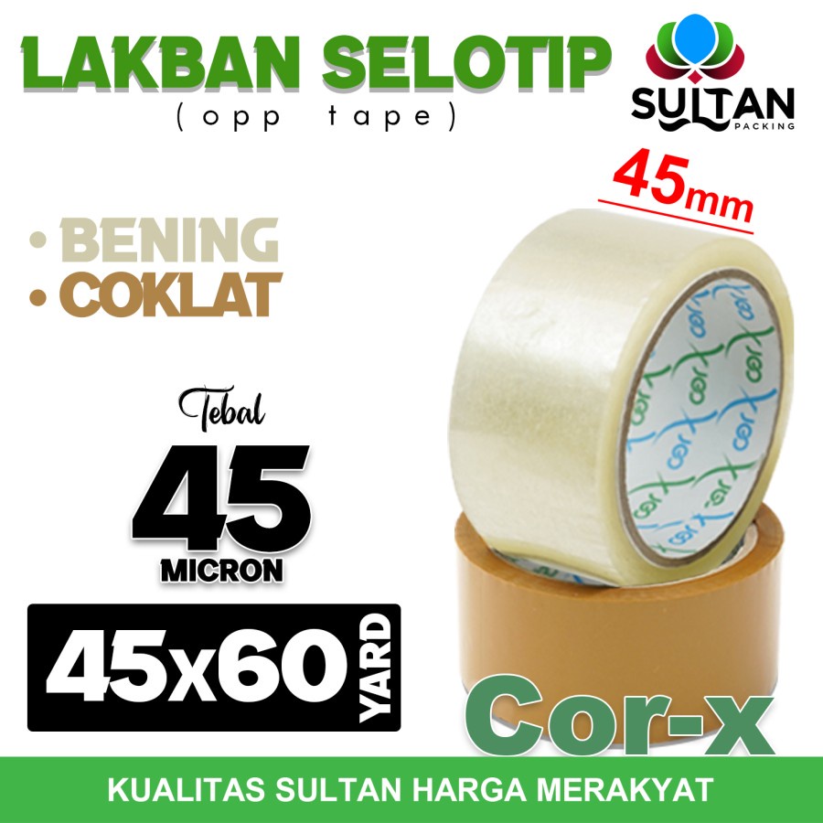 Lakban 45mm x 60yard CorX Plakban isolasi OPP Tape TERMURAH / Satuan