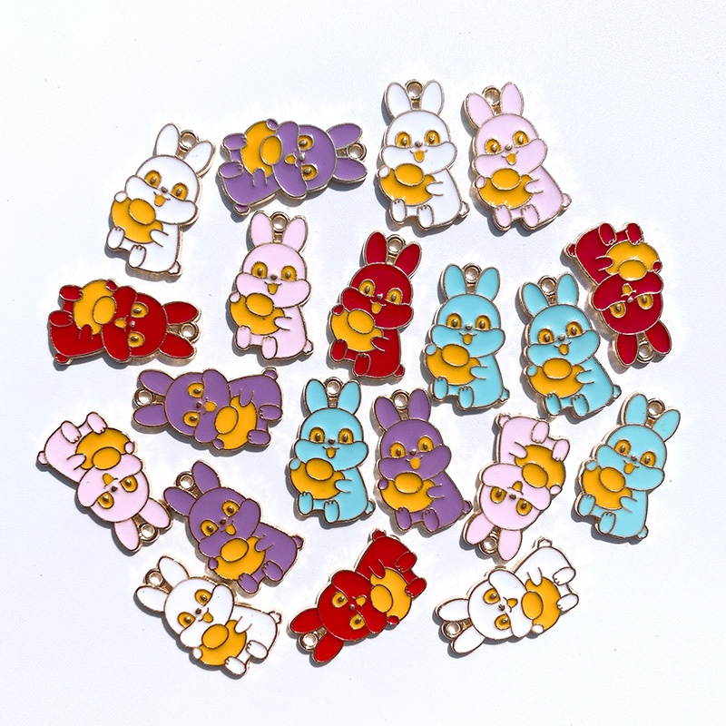 Charming Rabbit Pendant 4 Pcs Warna Paduan Menetes Minyak Hewan Liontin DIY Gelang Kalung Membuat Perhiasan