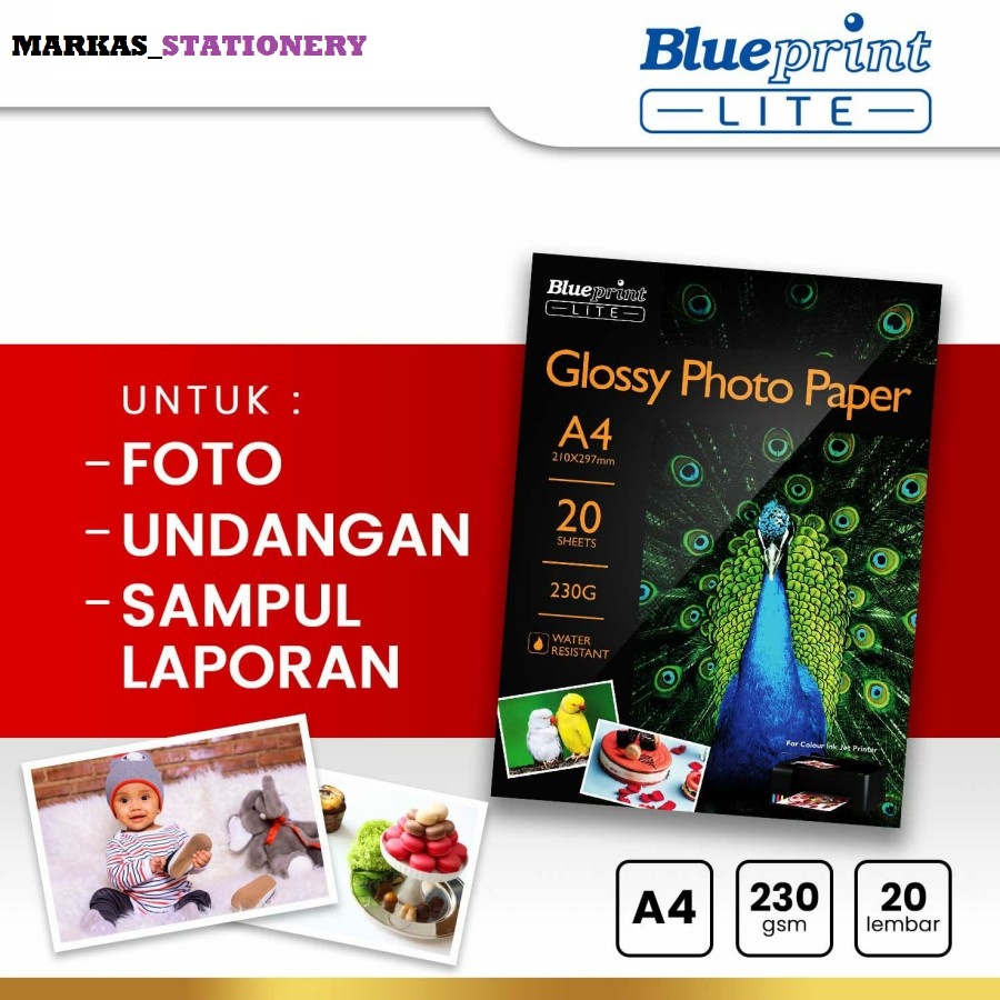 

Kertas Foto Glossy Photo Paper Poto BLUEPRINT Lite A4 - 10R 230 gsm