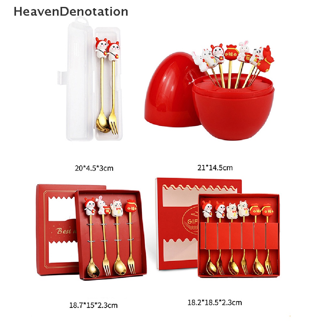 [HeavenDenotation] Hadiah Imlek Alat Makan Kelinci Sendok Garpu Set Zodiak Dessert Spoon HDV