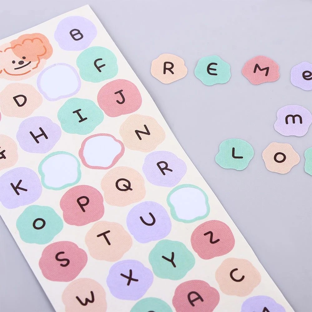 [Harga Grosir] 1lembar Lucu Huruf Inggris Stiker Tidak Teratur Rounded Self-Adhesive Stiker Huruf Besar Kecil Stiker Dekoratif Jurnal Album Dekorasi