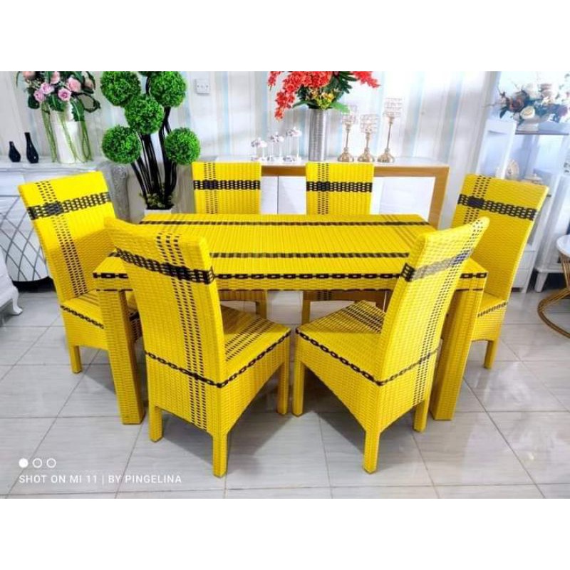 meja makan kursi 6 rotan sintetis