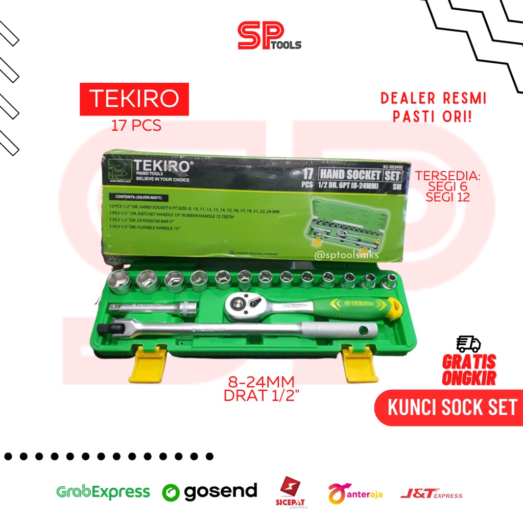 KUNCI SOK SOCK SHOCK SET 17PCS 8-24MM 1/2" SEGI 6 / 12 BOX PVC TEKIRO