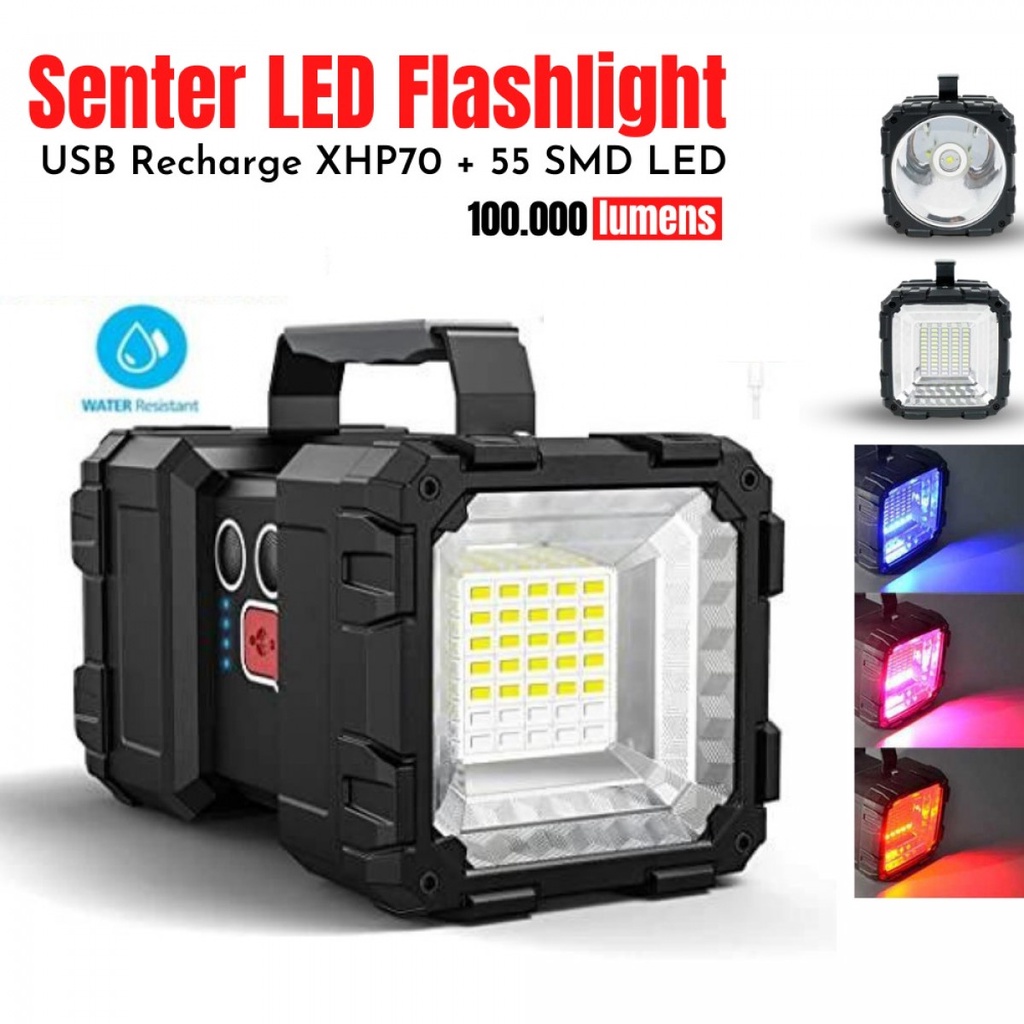 Senter LED Flashlight Besar USB Recharge XHP70  55 SMD LED