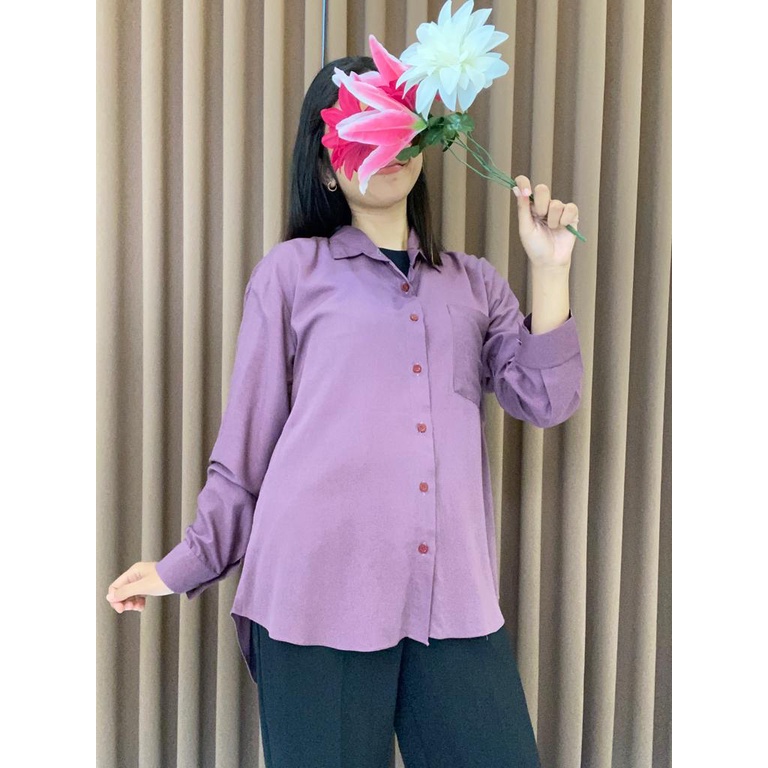 Kemeja Jumbo Polos Wanita / Kemeja Basic Oversize / Kemeja Rayon Twill Premium