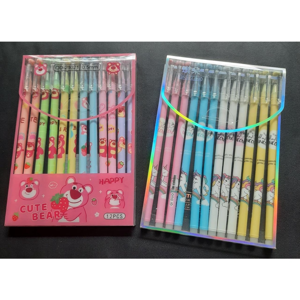 

(12 Pcs) Gel Pen Hapus Fancy Karakter / Pulpen Gel Hapus