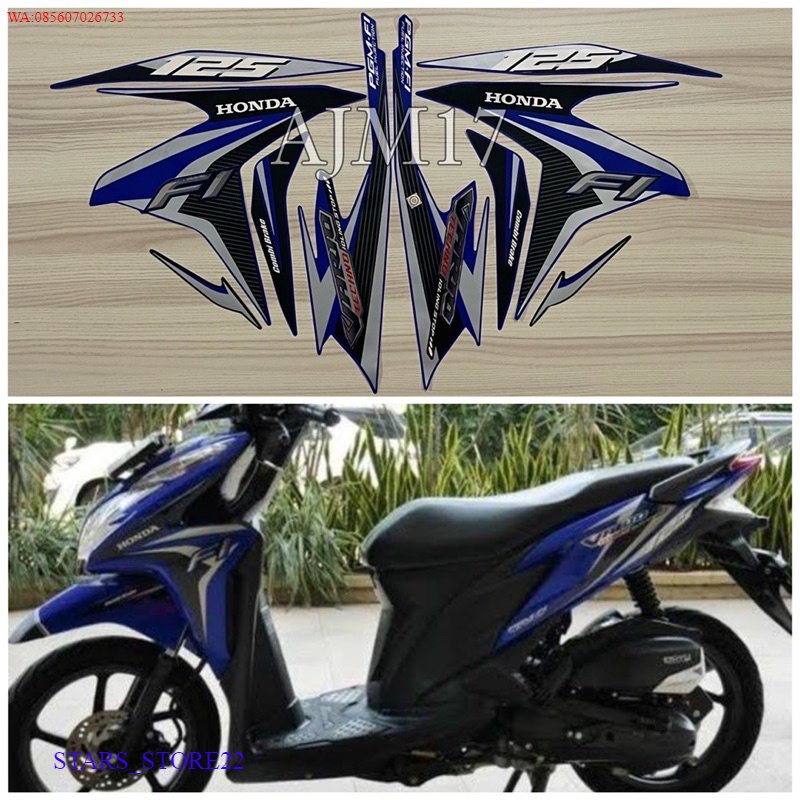 (ORI) STIKER STRIPING VARIO TECHNO 125 TAHUN 2014 BIRU KUALITAS ORIGINAL PABRIK