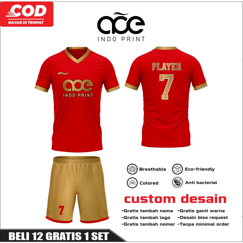 baju Custom Jersey Futsal [Bisa satuan MERAH KUNING EMAS SIMPLE custom Personalized Unik keren Custo