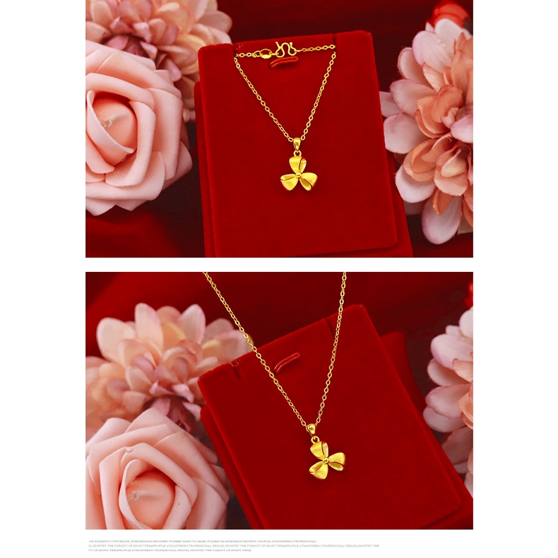 Goldkingdom Perhiasan Fashion Emas Asli Kadar 375Bangkok Aksesoris Ready Stock Kalung Tulang Selangka Busur Wanita Proses Lapis Emas Minimalis Lucu