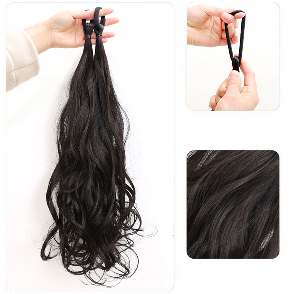 2pcs Korea Y2K Alami Ekor Kuda Keriting Panjang Wig Untuk Wanita Gadis Ekstensi Rambut Wig Aksesoris 45cm