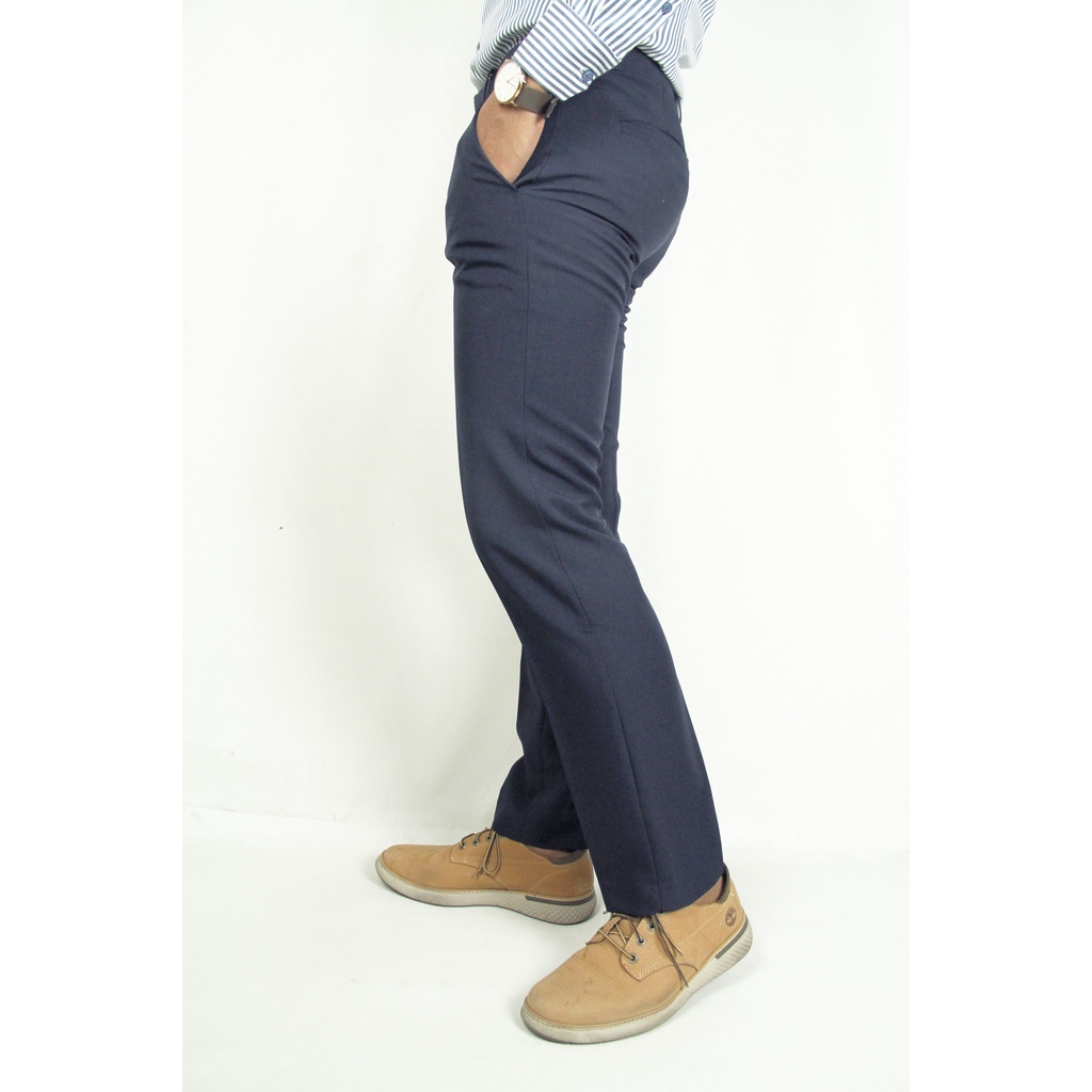 Celana Kerja Kantor Pria Formal STANLEY ADAMS Biru Navy Gelap Slim Fit | Bahan Halus Navy (D)